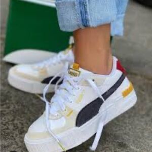 Puma White and Black Sneakers with Yellow Accents